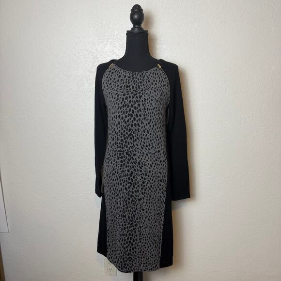 Hayden Cashmere Dress - Black and Grey Animal Print - Picture 1 of 8